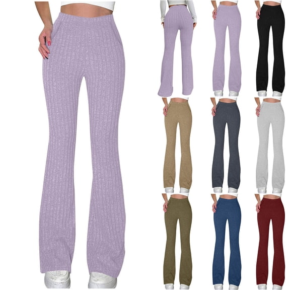 BXINGOHAI Womens Ribbed Wide Leg Lounge Pants with Pockets Casual Relaxed Comfy Loose Soft Knit Pajama Pants with Drawstring Black S