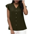 thumbnail image 1 of BXINGOHAI Womens Short Sleeve Shirts V Neck Collared Button Down Shirt Tops with Pockets Army Green M, 1 of 6