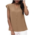thumbnail image 1 of BXINGOHAI Womens Short Sleeve Shirts V Neck Collared Button Down Shirt Tops with Pockets Khaki XL, 1 of 6