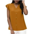 thumbnail image 1 of BXINGOHAI Womens Short Sleeve Shirts V Neck Collared Button Down Shirt Tops with Pockets Yellow L, 1 of 6