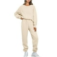 thumbnail image 1 of BXINGOHAI Womens Solid 2 Piece Sweatsuits Thin Fleece Pullover Sets Fall Winter Long Sleeved Weatshirts and Elastic Waistband Drawstring Sweatpants Khaki,XXXL, 1 of 6