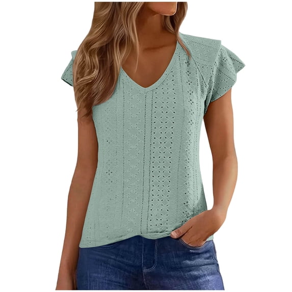 BXINGOHAI Womens Summer Tops Cap Sleeve Trendy V Neck Loose Fit T Shirts Green XL