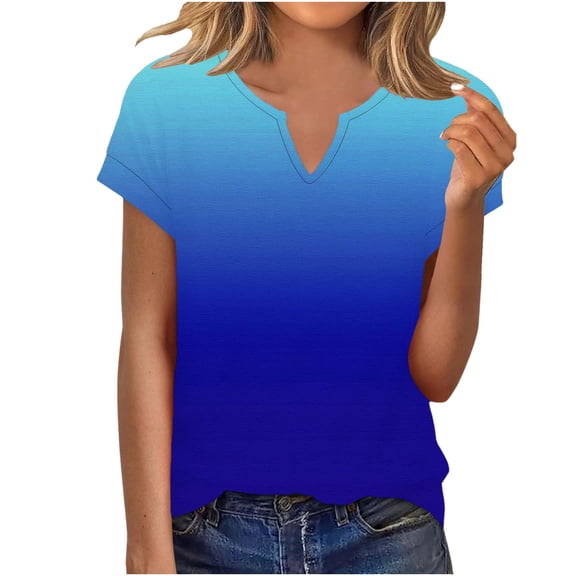 BXINGOHAI Womens Summer Tops Casual Short Sleeve V Neck Shirts Business Dressy Work Blouses Blue S