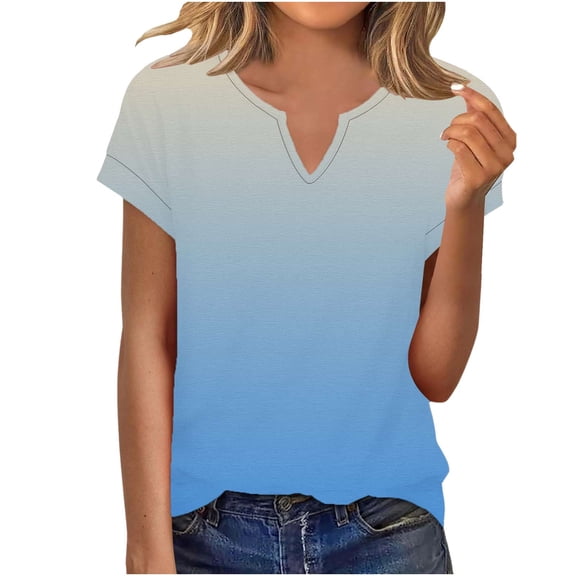 BXINGOHAI Womens Summer Tops Casual Short Sleeve V Neck Shirts Business Dressy Work Blouses Light Blue S