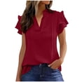 thumbnail image 1 of BXINGOHAI Womens Summer Tops Ruffle Short Sleeve Tunic Tops V Neck Loose Fit Flowy T-Shirts Wine S, 1 of 6