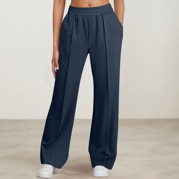 BXINGOHAI Womens Sweatpants Fall Baggy Wide Leg Sweatpant Fleece Lined Straight Leg Sweat Pants Dark Blue XL