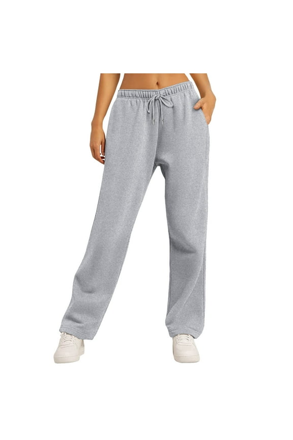 Womens Thin Fleece Sweatpants Casual Drawstring Jogger Pants Solid Elastic Waist Workout Pants Athletic Running Sports Long Pants Gray,S