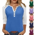 thumbnail image 1 of BXINGOHAI Womens Tops 3/4 Sleeve V Neck Button Down Shirts Business Casual Outfit Basic Tees Casual Top Hot Pink,M, 1 of 7