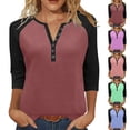 thumbnail image 1 of BXINGOHAI Womens Tops 3/4 Sleeve V Neck Button Down Shirts Business Casual Outfit Basic Tees Casual Top Purple,3XL, 1 of 7