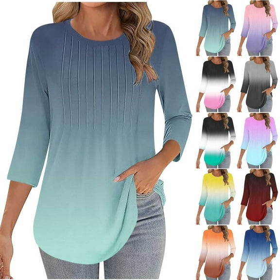 BXINGOHAI Womens Tops Casual 3/4 Sleeve Crew Neck Shirts Loose Fit Tunic Blouses Summer Tees Yellow,L