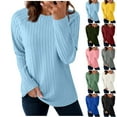 thumbnail image 1 of BXINGOHAI Womens Tops Long Sleeve Lightweight Shirts Fall Fashion Clothing Trendy Tops Crewneck Knit Basic Tee Dark Blue 2XL, 1 of 8