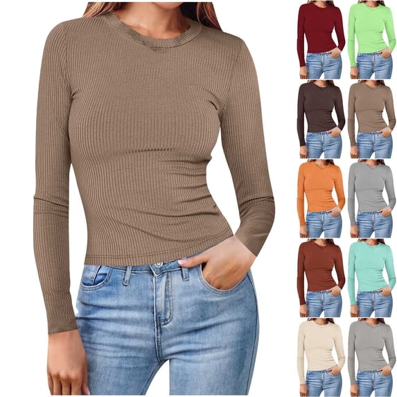 BXINGOHAI Womens Tunic Tops Long Sleeve Shirts Casual Basic T Shirt Crewneck Loose Fit Fall Fashion Clothes Coffee M