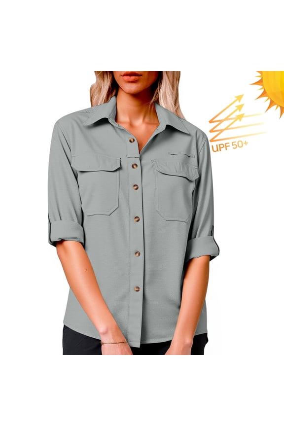 Womens UPF 50+ UV Sun Protection Shirts Long Sleeve Outdoor Cool Quick Dry Fishing Hiking Gardening Shirts Gray S