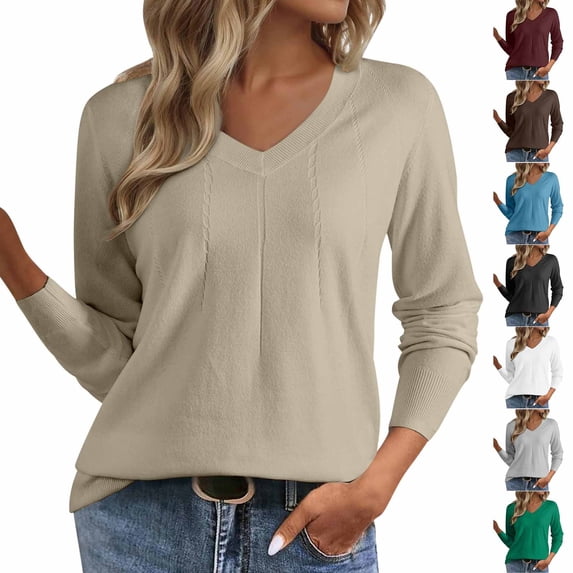 BXINGOHAI Womens V Neck Long Sleeve Shirts Dressy Casual Fall Tops Trendy Loose Tunic Tops Blouse Brown L
