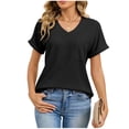 thumbnail image 1 of BXINGOHAI Womens V Neck T-Shirts Short Sleeve Waffle Knit Oversized Loose Fit Casual Summer Tees Basic Tops Black XL, 1 of 6