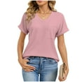 thumbnail image 1 of BXINGOHAI Womens V Neck T-Shirts Short Sleeve Waffle Knit Oversized Loose Fit Casual Summer Tees Basic Tops Pink S, 1 of 6