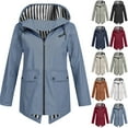 thumbnail image 1 of BXINGOHAI Womens Waterproof Raincoat Lightweight Rain Jacket Trench Coat Hooded Windbreaker With Pockets for Outdoor Brown 2XL, 1 of 7