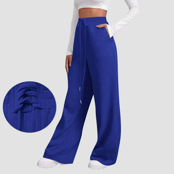 BXINGOHAI Womens Wide Leg Sweatpants Fleece Lined Baggy Pants Drawstring Athletic Joggers Fashion Winter Outfits Blue 2XL