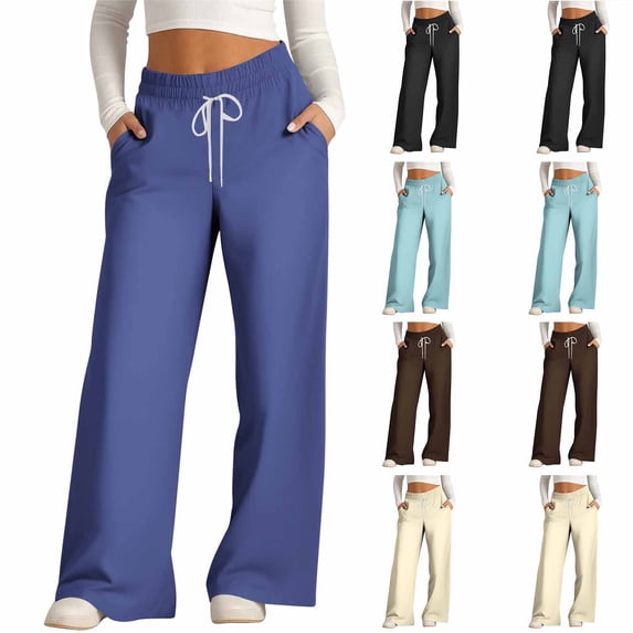 BXINGOHAI Womens Wide Leg Sweatpants High Waisted Baggy Lounge Pants Drawstring Athletic Flared Joggers with Pockets Brown XL