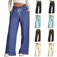 thumbnail image 1 of BXINGOHAI Womens Wide Leg Sweatpants High Waisted Baggy Lounge Pants Drawstring Athletic Flared Joggers with Pockets Navy L, 1 of 5