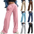 thumbnail image 1 of BXINGOHAI Womens Wide Leg Sweatpants High Waisted Baggy Pants Drawstring Athletic Joggers Khaki M, 1 of 6