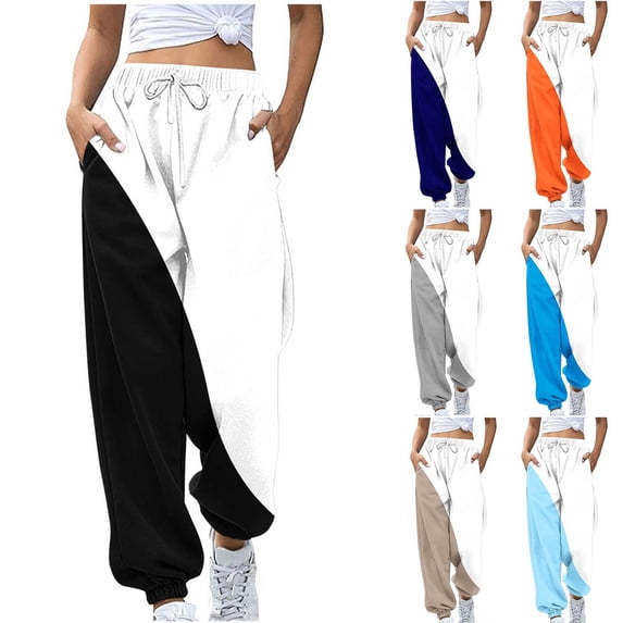 BXINGOHAI Womens Wide Leg Sweatpants High Waisted Baggy Pants Fashion Teen Girl Drawstring Athletic Joggers Navy M