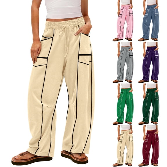 BXINGOHAI Womens Wide Leg Sweatpants High Waisted Baggy Pants Fashion Teen Girl Drawstring Athletic Joggers Purple 2XL