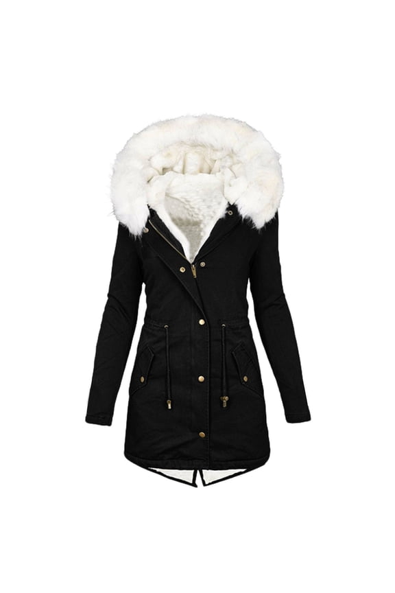 Womens Windbreaker Hoodies Coat Thickened Fleece Jackets Full Zip Button Tops Fall Winter Outdoor Travel Down Jacket With Pockets Today Sales Black,L