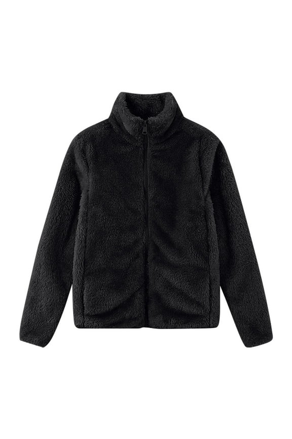 Womens Winter Sherpa Fleece Jacket Fashion Casual Long Sleeve Solid Warm Jackets Zip Up Tops Coat Black,XXXL