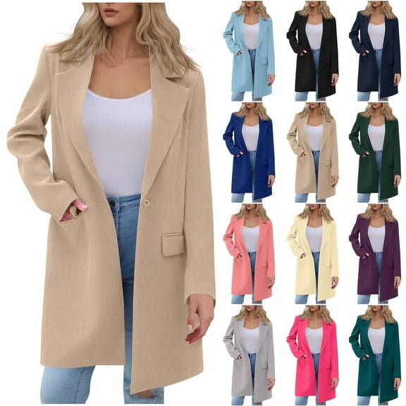 BXINGOHAI Womens Wool Coat Long Blazer Jackets Fall Winter Peacoat with Pockets Beige L