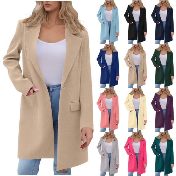 BXINGOHAI Womens Wool Coat Long Blazer Jackets Fall Winter Peacoat with Pockets Khaki XL