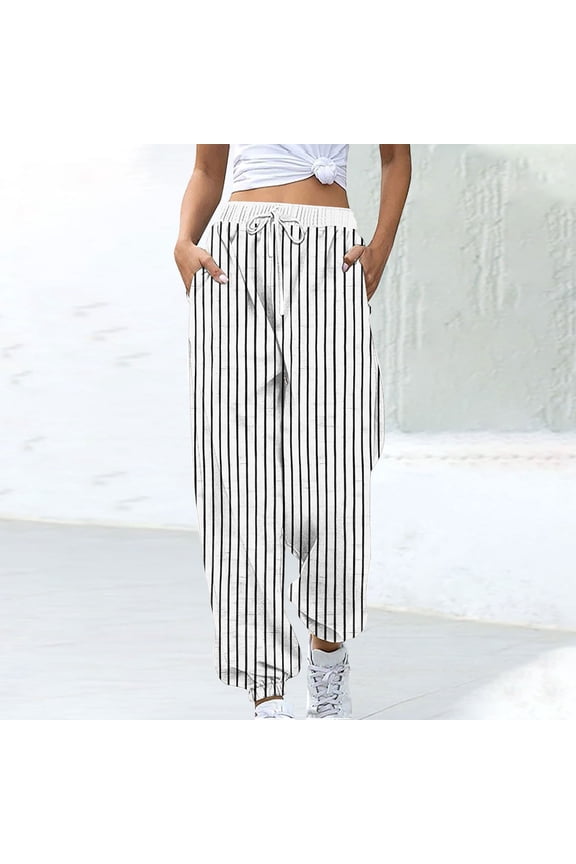 Womens Y2k Striped Sweatpants Star Patchwork Straight Leg Drawstring Baggy Sweatpants with Pockets White S