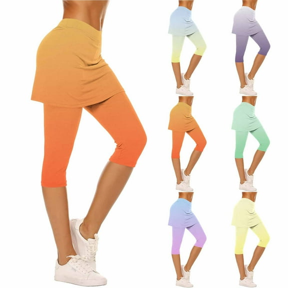 BXINGOHAI Womens Yoga Skirted Capri Leggings Golf Tennis Pants with Skirt for Running Workout Active Yellow XL