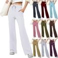 thumbnail image 1 of BXINGOHAI Yoga Pants Women Wide Leg Pants with Pockets High Waist Stretch Dress Casual Sweatpants Petite White M, 1 of 7