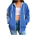 thumbnail image 1 of BXINGOHAI Zip Up Striped Hooded Sweatshirt for Women Oversized Long Sleeve Lightweight Hoodie Fall Casual Jackets with Pockets Blue,M, 1 of 5