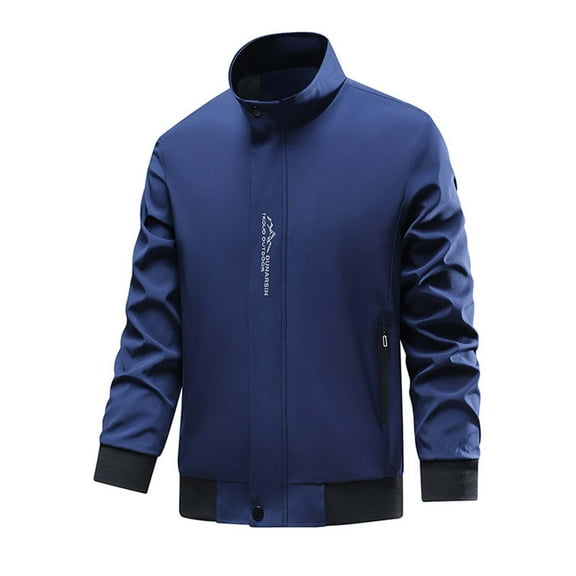 BXINGOHAI windproof Jacket for Men Zip Up Stand Collar jacket coats Raincoat for Hiking Travel WIth zippered Pocket Blue,M