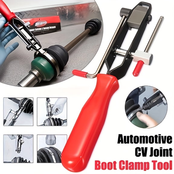 BXIRSM 10Pcs CV Joint Boot Clamp Tool Kit, Ratchet Band & Earless Crimp Pliers with 8 Assorted Stainless Steel CV Boot Clamps for Auto Axle Repair