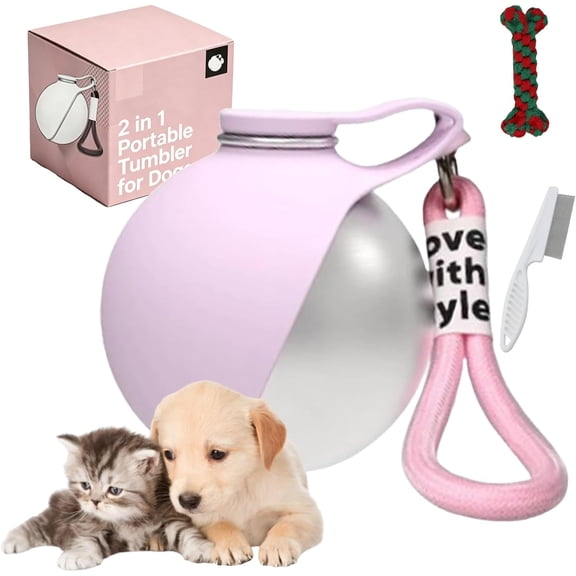 BXIRSM 2026 New Portable Dog Water Bottle with Bowl,10oz 304 Stainless Steel Leakproof Puppy Dispenser,2-in-1 Travel Essentials for Small Dogs(Pink)