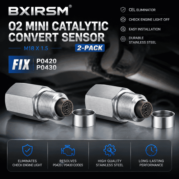 BXIRSM O2 Mini Catalytic Convert Sensor 2-Pack, M18x1.5 Thread Automotive Replacement for Upstream Downstream Exhaust System
