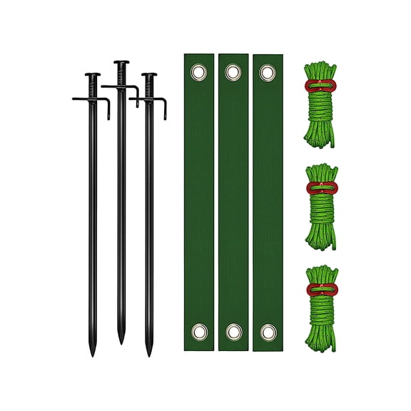 BXIRSM Heavy Duty Tree Stake Support Kit With Saber-Style Steel Ground Stakes,3-Set Sapling Anti-Wind Anchor Straps For Garden & Camping(Green)