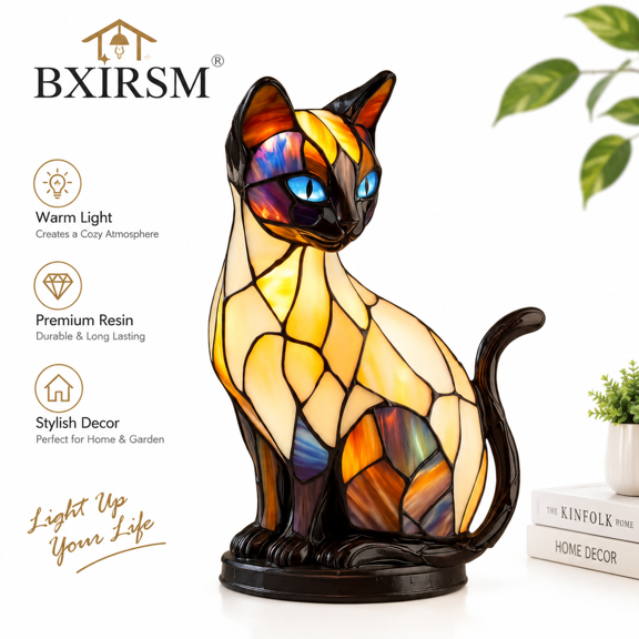 BXIRSM Magic Cat Resin Lamp Stained Glass Style Decorative Resin LED Night Light 3D Table Lamp for Home Garden Patio Shelf Decor