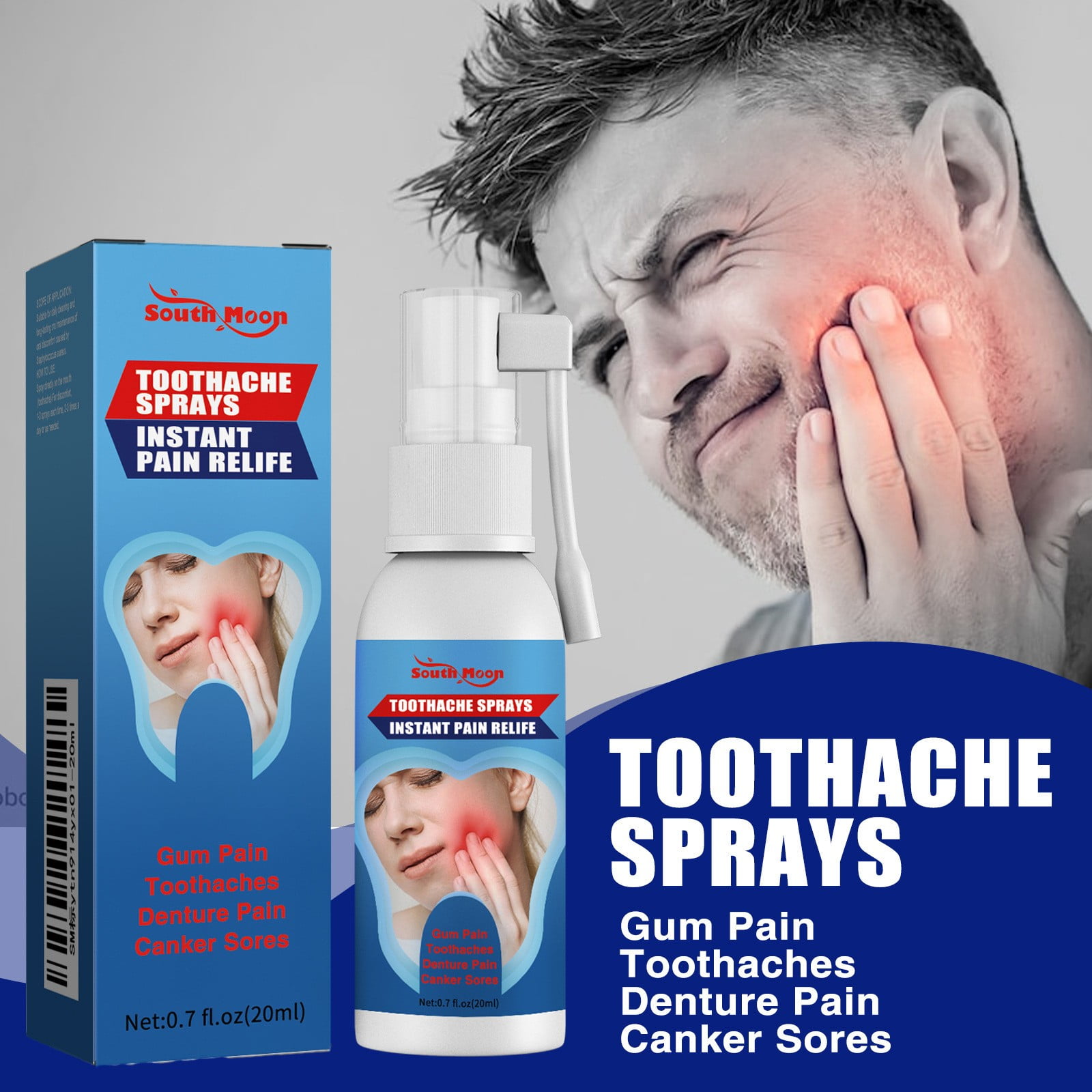 BXIRSM Toothache Stop Spray, Mouth Ulcers, Swollen Tooth Mouth Pain, Tooth Decay, No Burning Or Numbness, Benzocaine And Free Mouth Ulcer,20ML