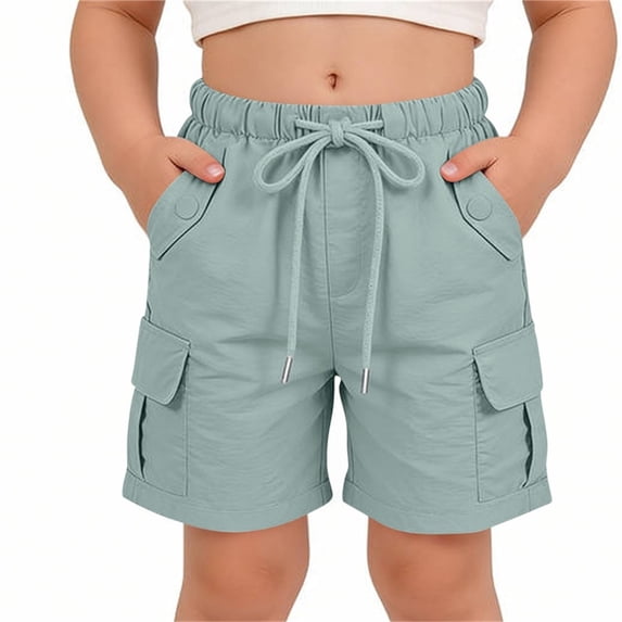 BXJX Boy's Cargo Shorts, Multiple Pockets Knee Length Relaxed Fit Elastic Waist Summer Shorts Light Blue Size 7-8 T