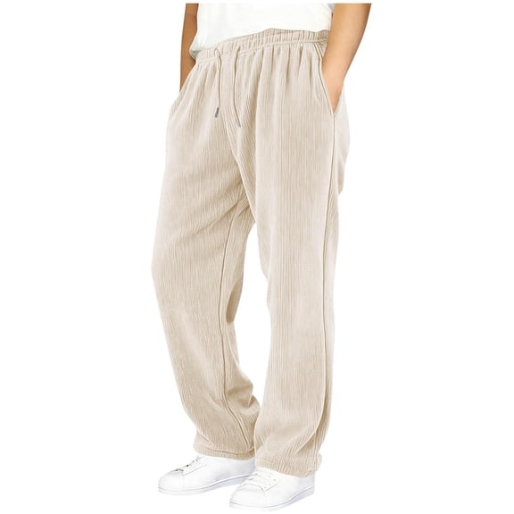 BXJX Boys' Athletic Jogger Pants- Side Pockets Casual Elastic Waist Loose Sweatpants with Tapered Leg Beige Size 11-12 Years