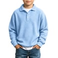 thumbnail image 1 of BXJX Boys Button Sweatshirts, Long Sleeve School Lapel Collar Waffle Knit Pullover Tops Light Blue Size 7-8 T, 1 of 9