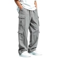 thumbnail image 1 of BXJX Boys Cargo Pants, Hiking Elastic Waist Multi‑Pocket Wide Leg Outdoor Pants for Fall Winter Gray Size 5-6 T, 1 of 8