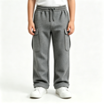 thumbnail image 1 of BXJX Boys Cargo Pants Size 10-12, Casual Fall Elastic Waist Multi Pocket Waffle Knit Trousers Gray, 1 of 8