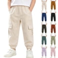 thumbnail image 1 of BXJX Boys Cargo Pants Size 8 T, Casual Elastic&nbsp;Bottom Summer Elastic Waist Kids Jogger Pants Beige, 1 of 10