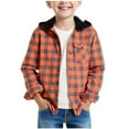thumbnail image 1 of BXJX Boys Casual Hoodies- Fall Cute Long Sleeve Button Front Plaid Shirt Orange Size 6, 1 of 8