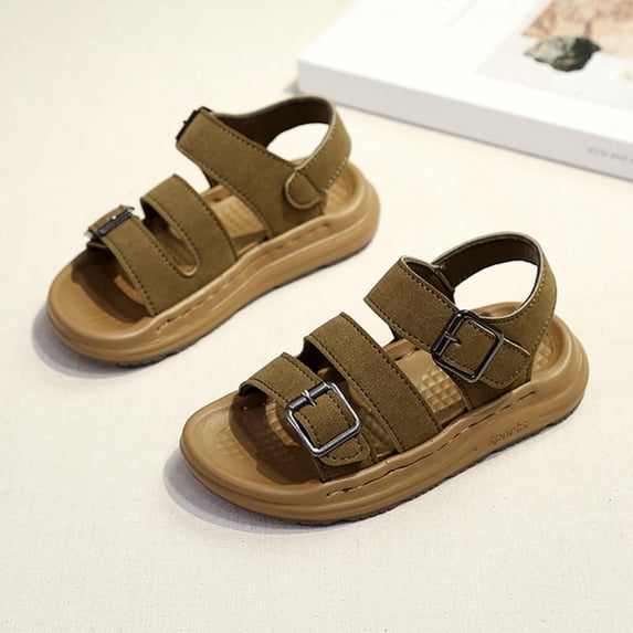 BXJX Boys Casual Sandals, Non Slip Comfortable Adjustable Strap Open Toe Summer Shoes for Kids Army Green Size 12.5(Little Kids)